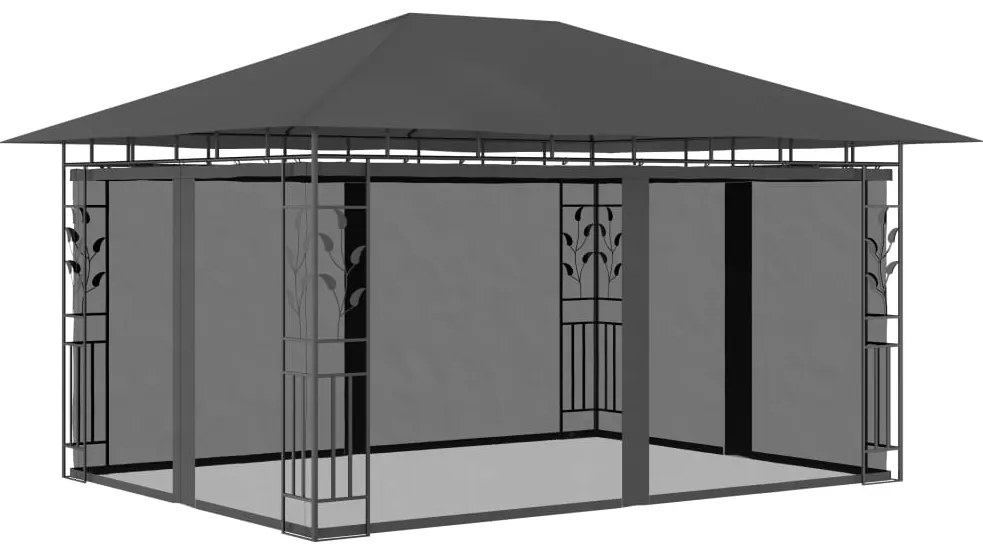 Gazebo c/ mosquiteiro e cordões luzes LED 4x3x2,73m antracite