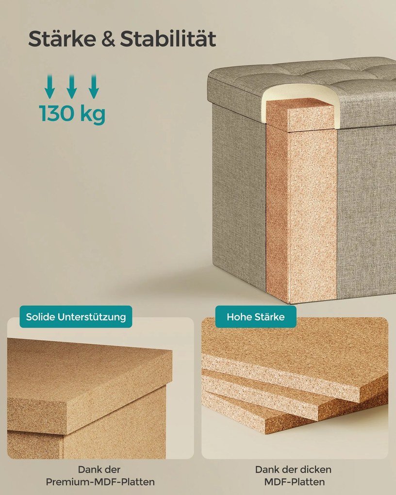 Banco quadrado dobrável com espaço de arrumação 30 x 30 cm Castanho Camelo