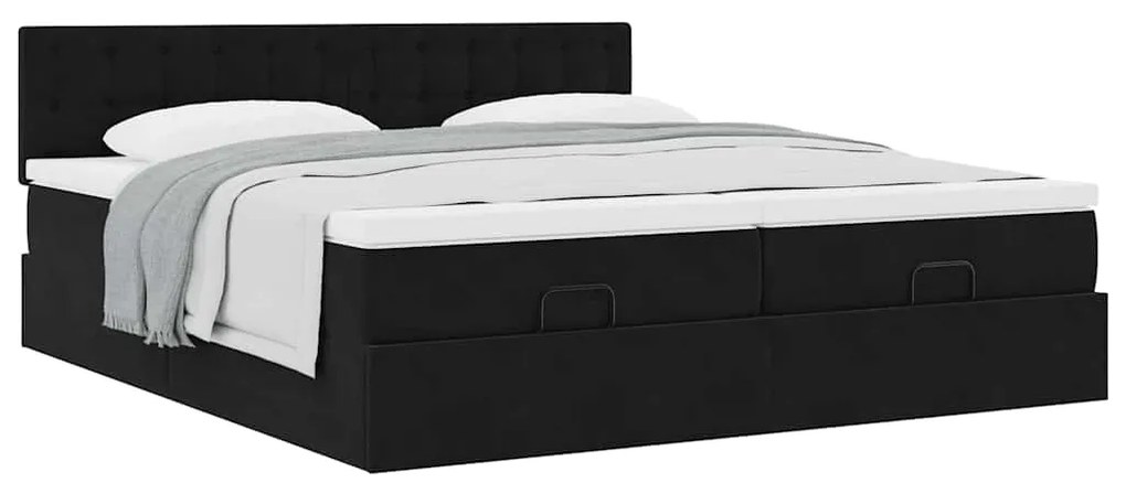 Estrutura de cama otomana com colchões 200x200cm veludo preto