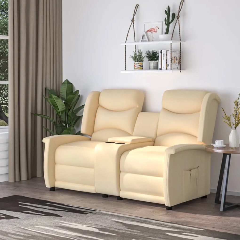 vidaXL Sofá reclinável 2 lugares tecido microfibra cor creme