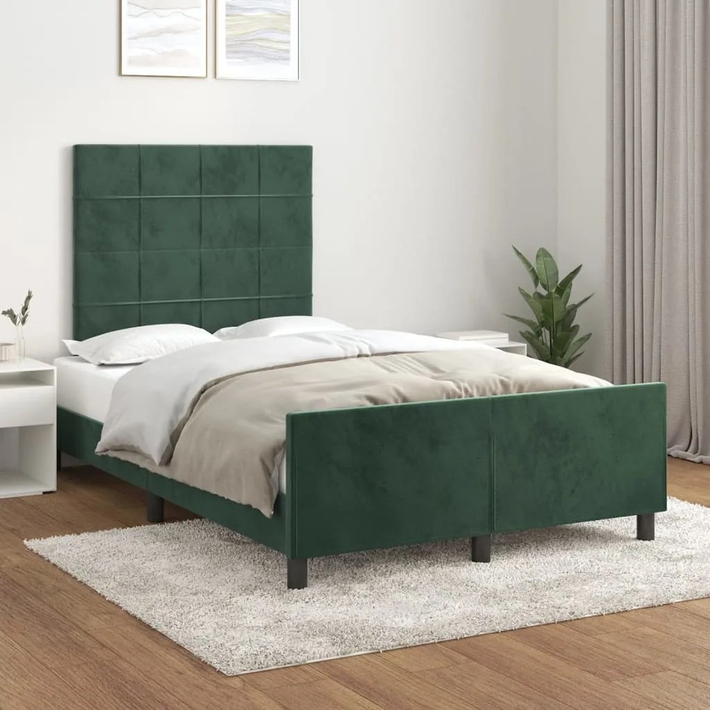 Estrutura de cama com colchão verde escuro 120x190 cm Veludo