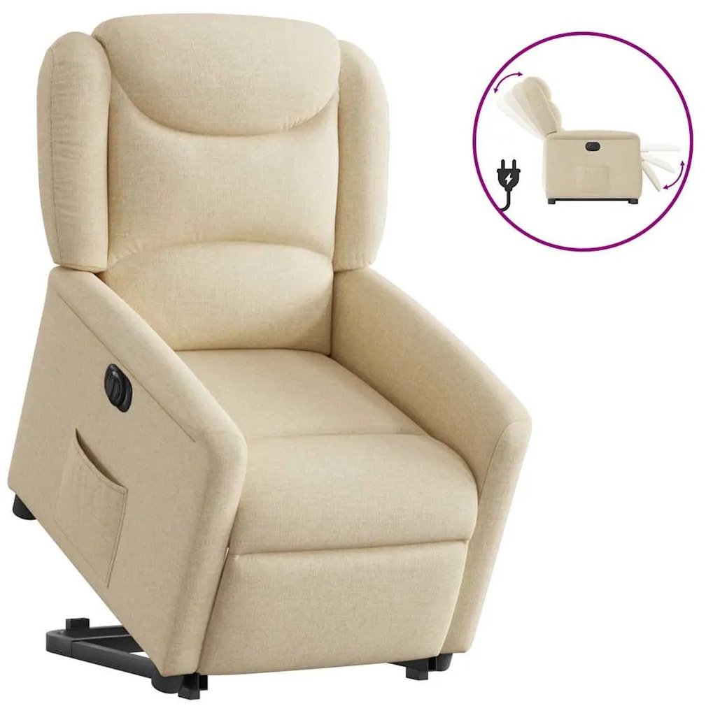 vidaXL Poltrona reclinável elevatória elétrica tecido cor creme