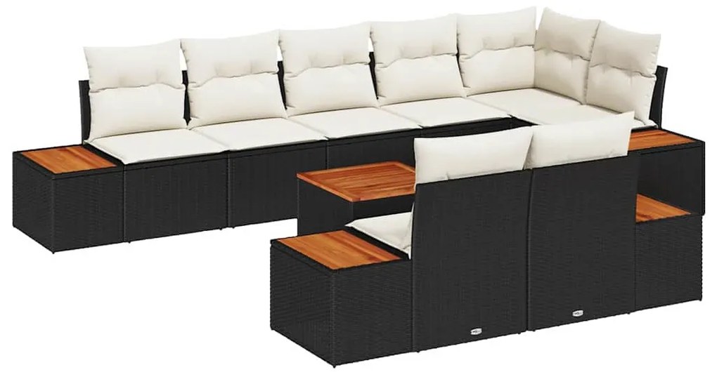 Conjunto de Sofá de Jardim 9 Peças com Almofadas Rattan Polímero Preto
