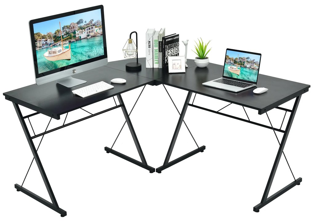 Mesa ergonômica para jogos em formato de K com armazenamento de vídeo para casa