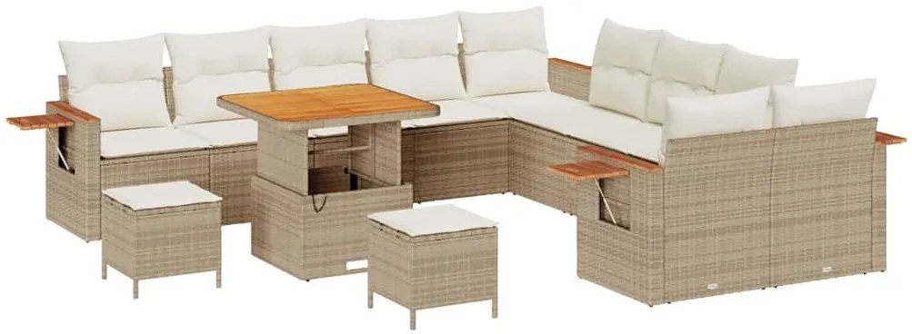 Conjunto de Sofás de Jardim vidaXL de 13 Peças com Almofadas Bege