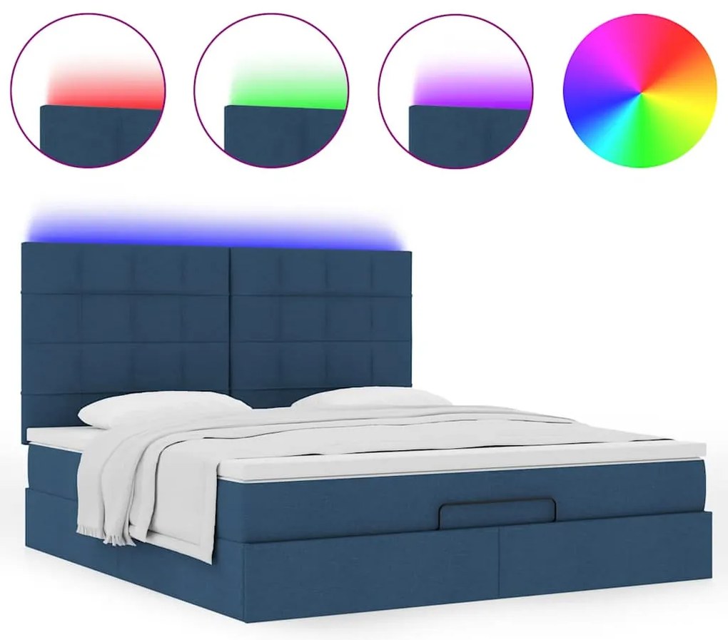 Estrutura de cama otomana com colchão 160x200 cm tecido azul