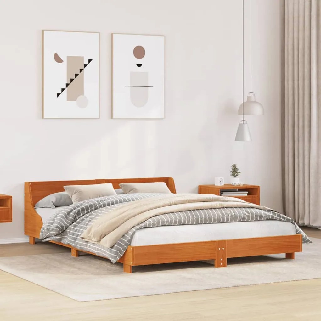 Cama sem colchão 140x190 cm pinho maciço castanho-mel