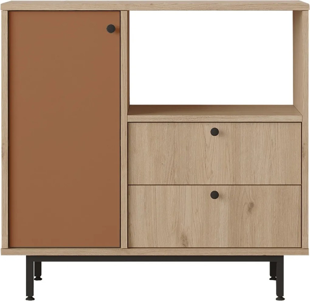 Aparador de cozinha "Toledo" - Carvalho e Nogueira Vermelho - 88x85x35