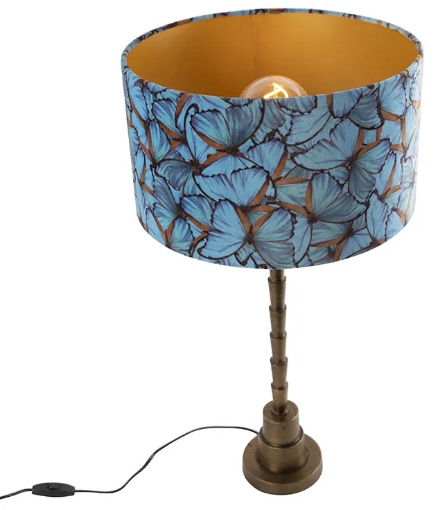 Candeeiro de mesa Art Déco bronze com abajur de veludo com borboleta 35 cm - Pisos