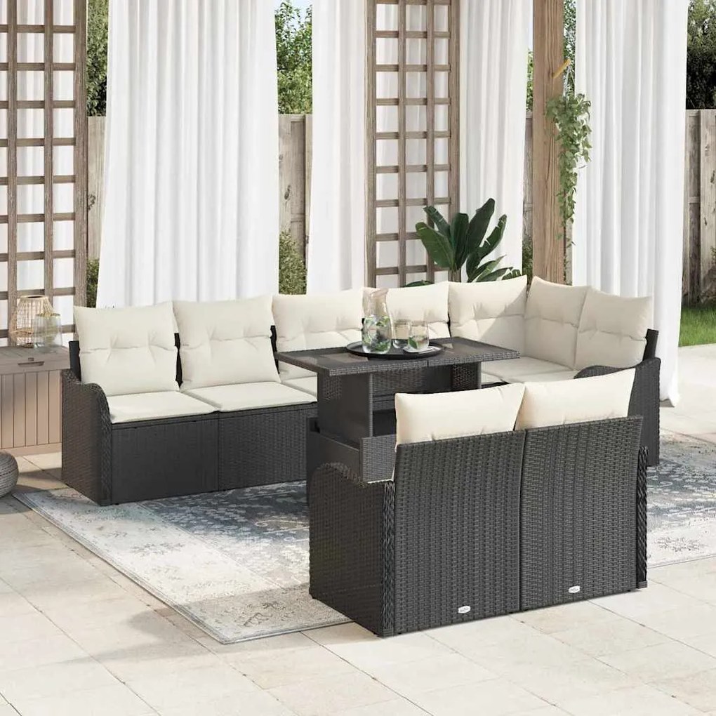 vidaXL Conjunto de lounge com almofada 9 pcs Preto Rattan Sintético