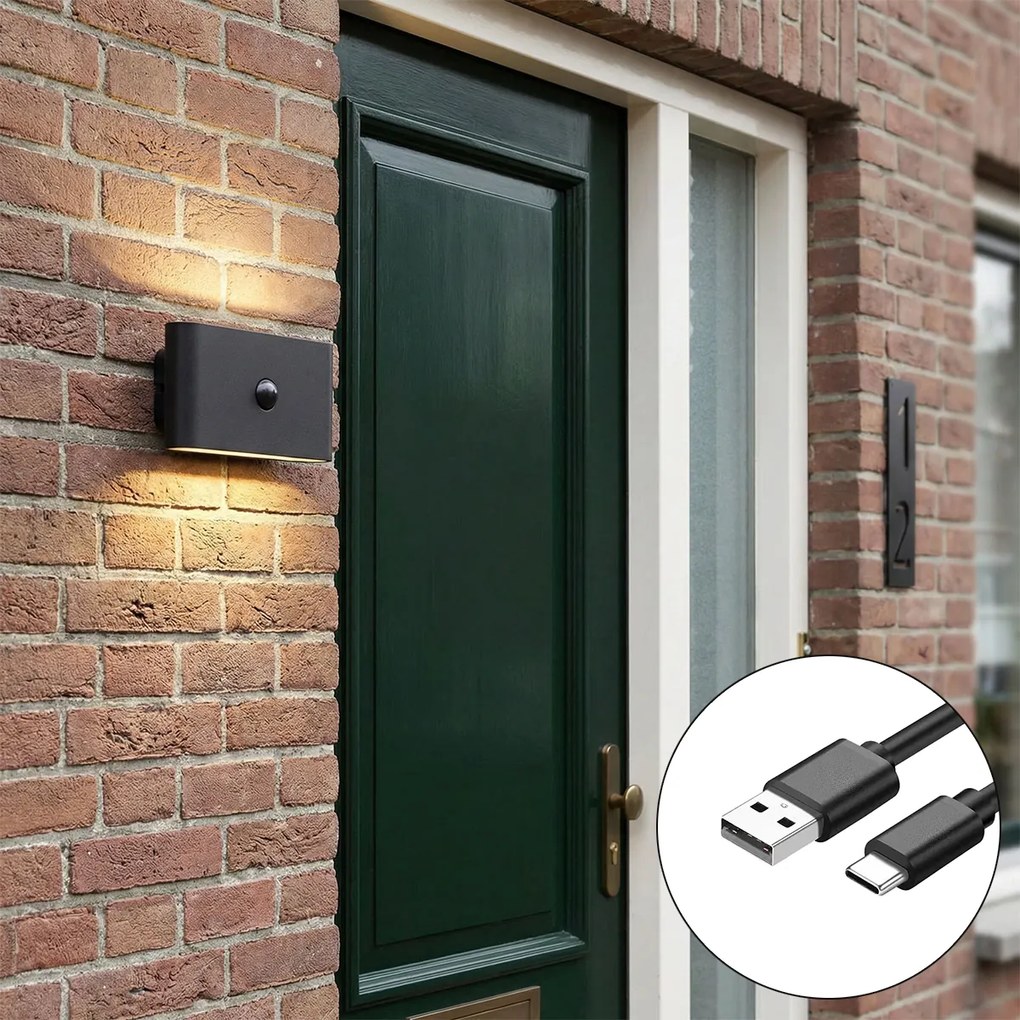 Candeeiro de Parede Preto Sensor de 4 Níveis Magnético Inclui LED Recarregável - Batt