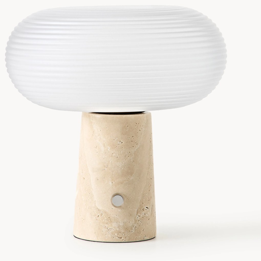 Candeeiro de mesa LED portátil e regulável com base em travertino Mariella