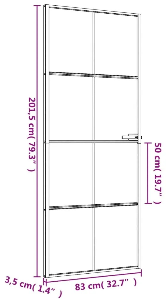 Porta interior 83x201,5 cm vidro temperado e alumínio preto