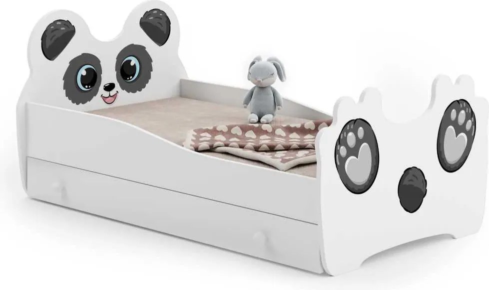 Cama infantil panda 140x70 com gaveta branca - colchão e estrado incluído
