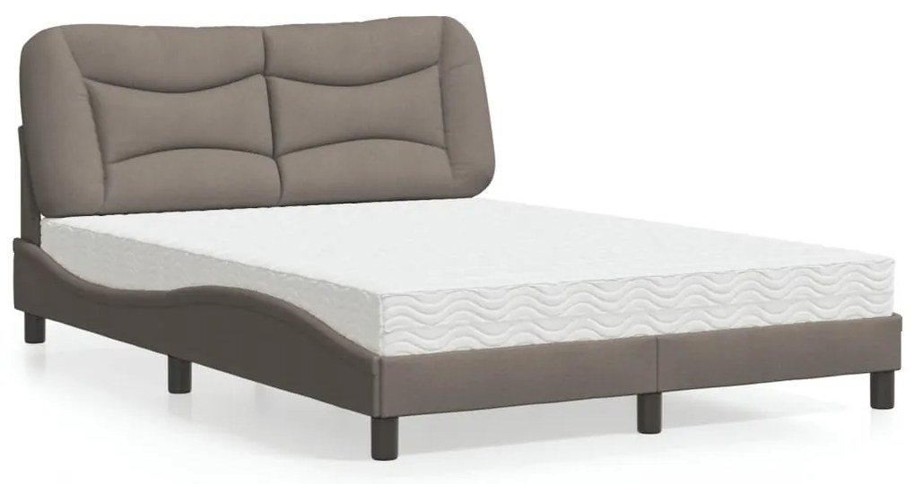 vidaXL Cama com colchão 140x190 cm tecido castanho-acinzentado
