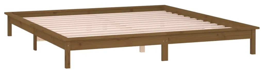 Estrutura de cama c/ LED 140x190 cm madeira maciça castanho-mel