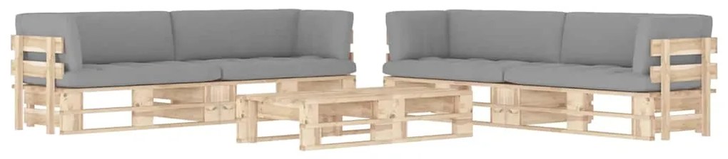 6 pcs conj. lounge paletes c/ almofadões pinho impregnado