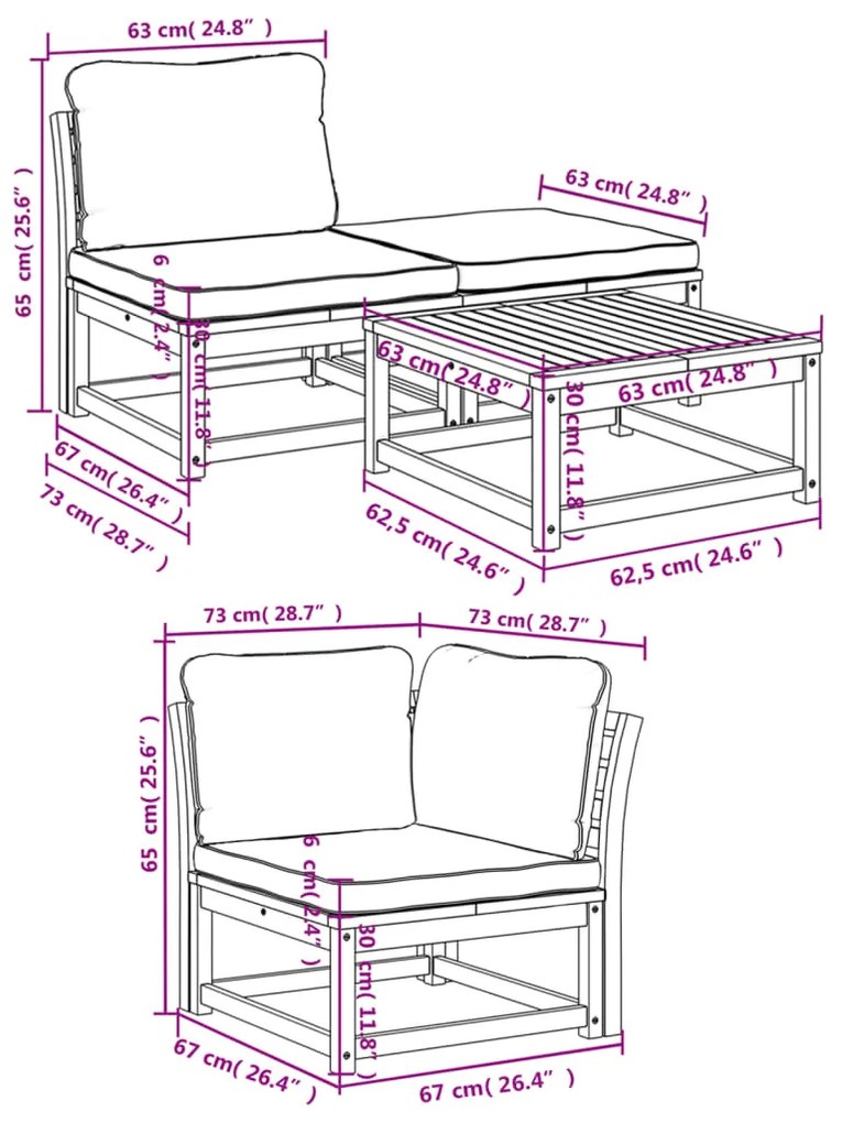 5 pcs conjunto lounge de jardim c/ almofadões acácia maciça