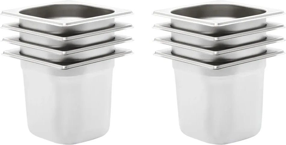 vidaXL Recipientes gastronorm 8 pcs GN 1/6 150 mm aço inoxidável