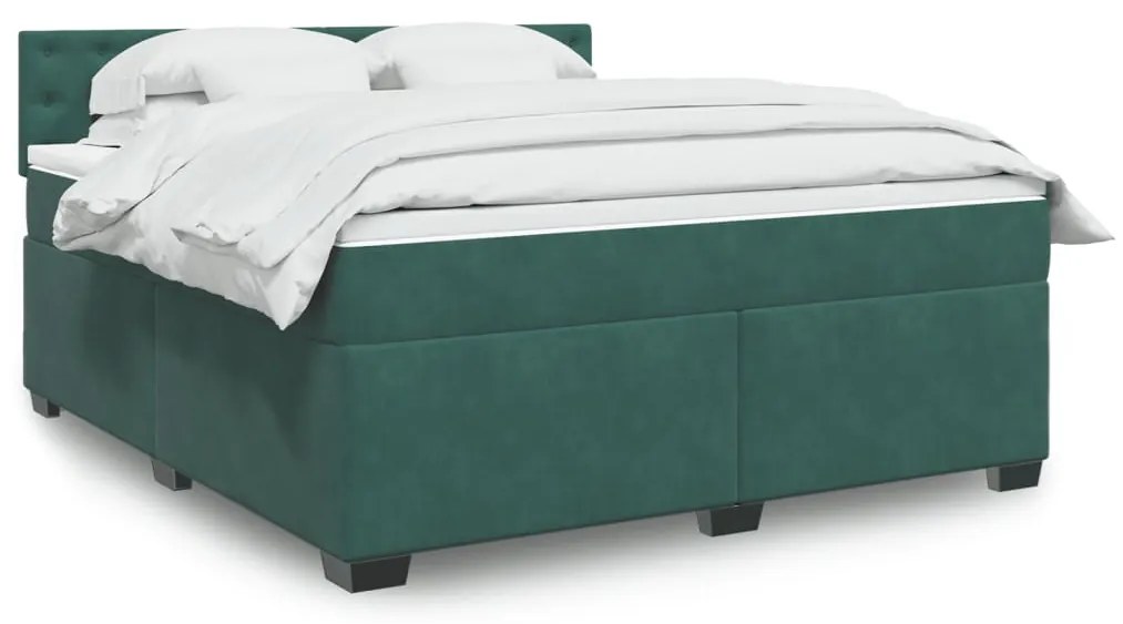 vidaXL Cama com molas/colchão 180x200 cm veludo verde-escuro