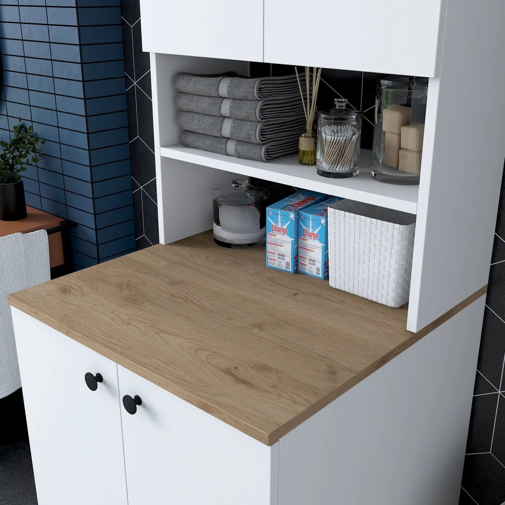 Armário para Máquina de Lavar KD102 – Branco e Nogueira – 70x183,6x72,