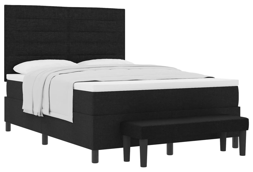 Cama Box com Colchão & Banco Preto 160x200 cm Tecido