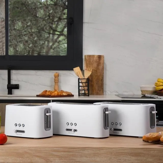 Torradeira de 980 W Toast&Taste 9000 Double White, 2 ranhuras curtas extra largas, função Reaquecer, Descongelar e Cancelar, plástico, grelha superior