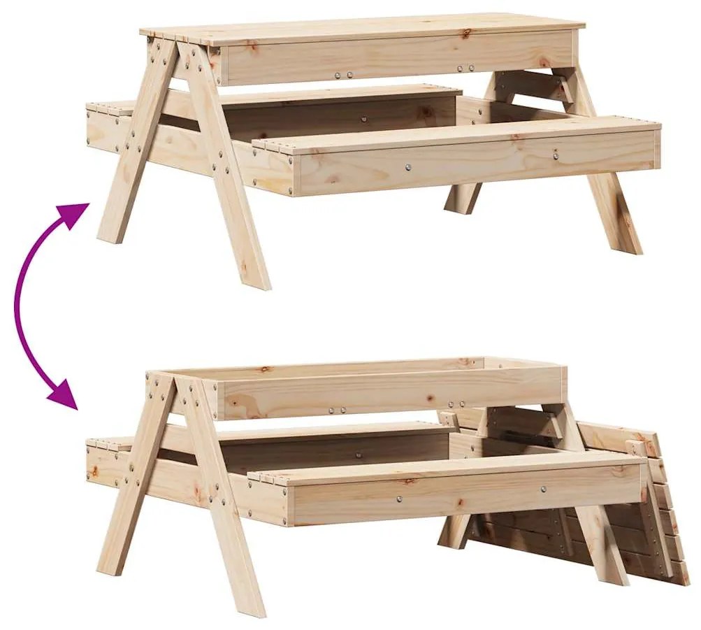 Mesa de piquenique com caixa de areia infantil pinho maciço