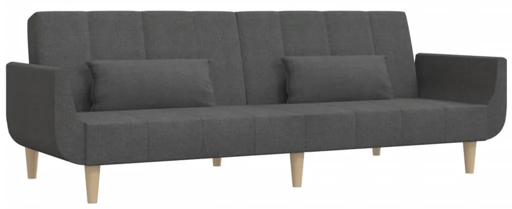 Sofá-cama 2 lugares com duas almofadas tecido cinzento-escuro