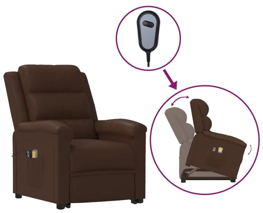 vidaXL Poltrona de massagens elevatória couro artificial castanho