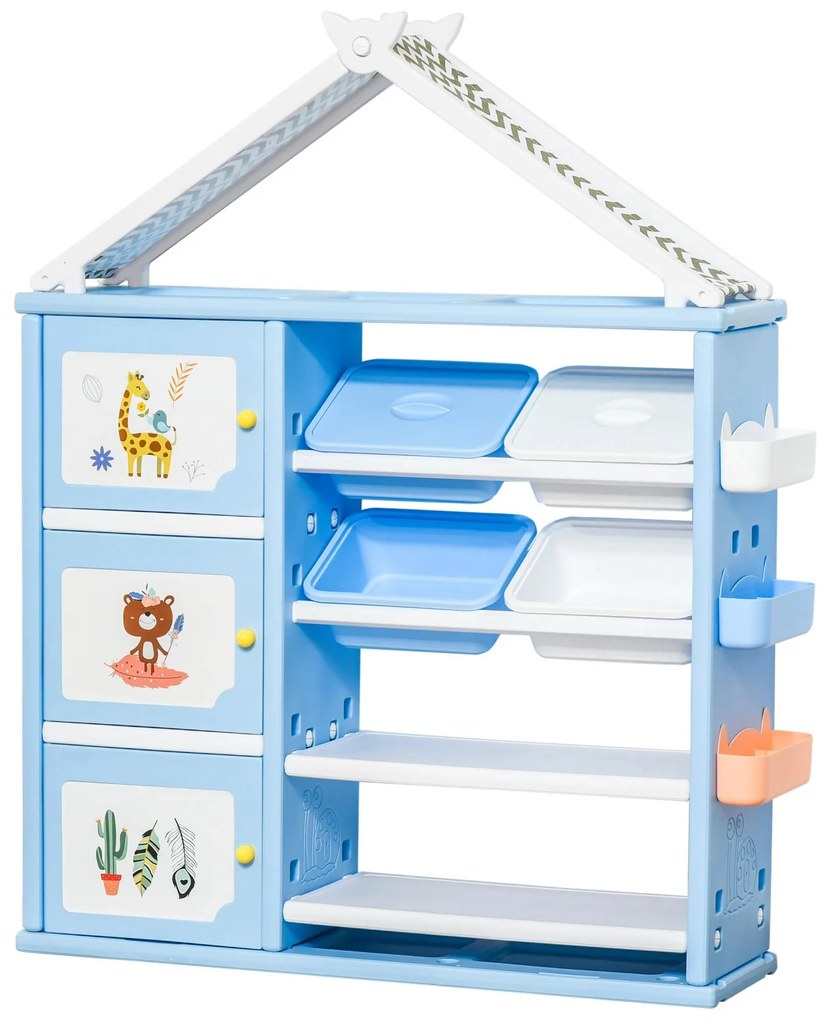 HOMCOM Estante Infantil de Brinquedos com Armário Prateleiras 4 Caixas e 3 Cestas Organizadoras de Armazenamento para Sala de Jogos | Aosom Portugal