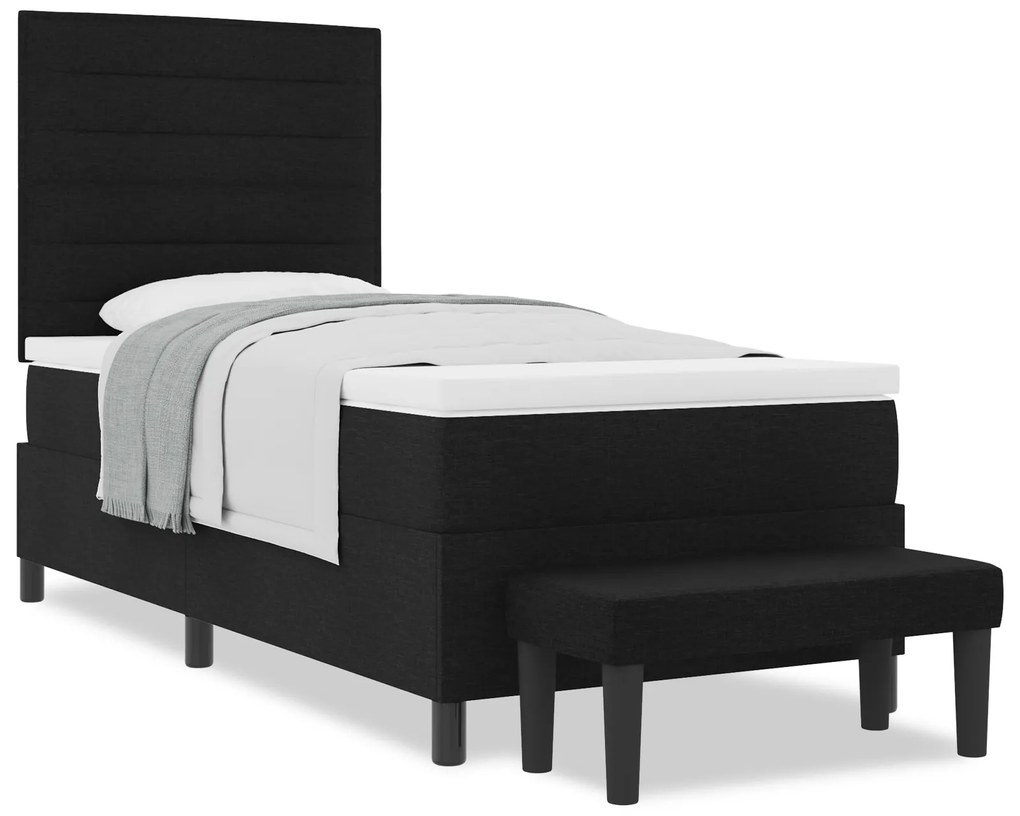 Cama Box Spring com Colchão e Banco Preto 90x200 cm Tecido