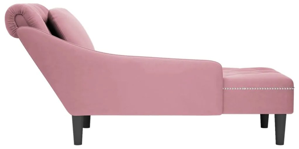 Chaise lounge c/ almofada/apoio de braços direito veludo rosa