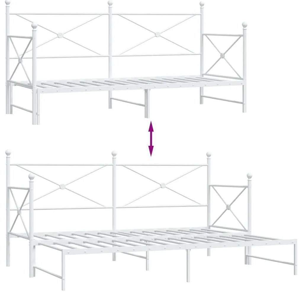 Cama de dia com gavetão sem colchão 90x190 cm aço branco