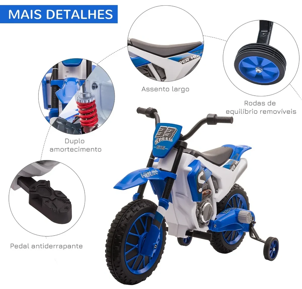 Moto Elétrica para Crianças a partir de 18 Meses, Velocidade Máx. de 3km/h,  88,5x42,5x49cm Laranja