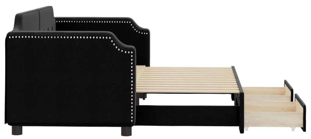 Sofá-cama com gavetão e gavetas 80x200 cm tecido preto