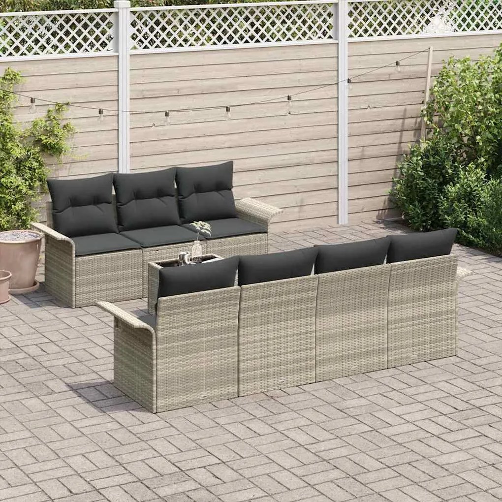Conjunto de Sofás de Jardim de 8 Peças com Almofadas Cinza Claro Vime