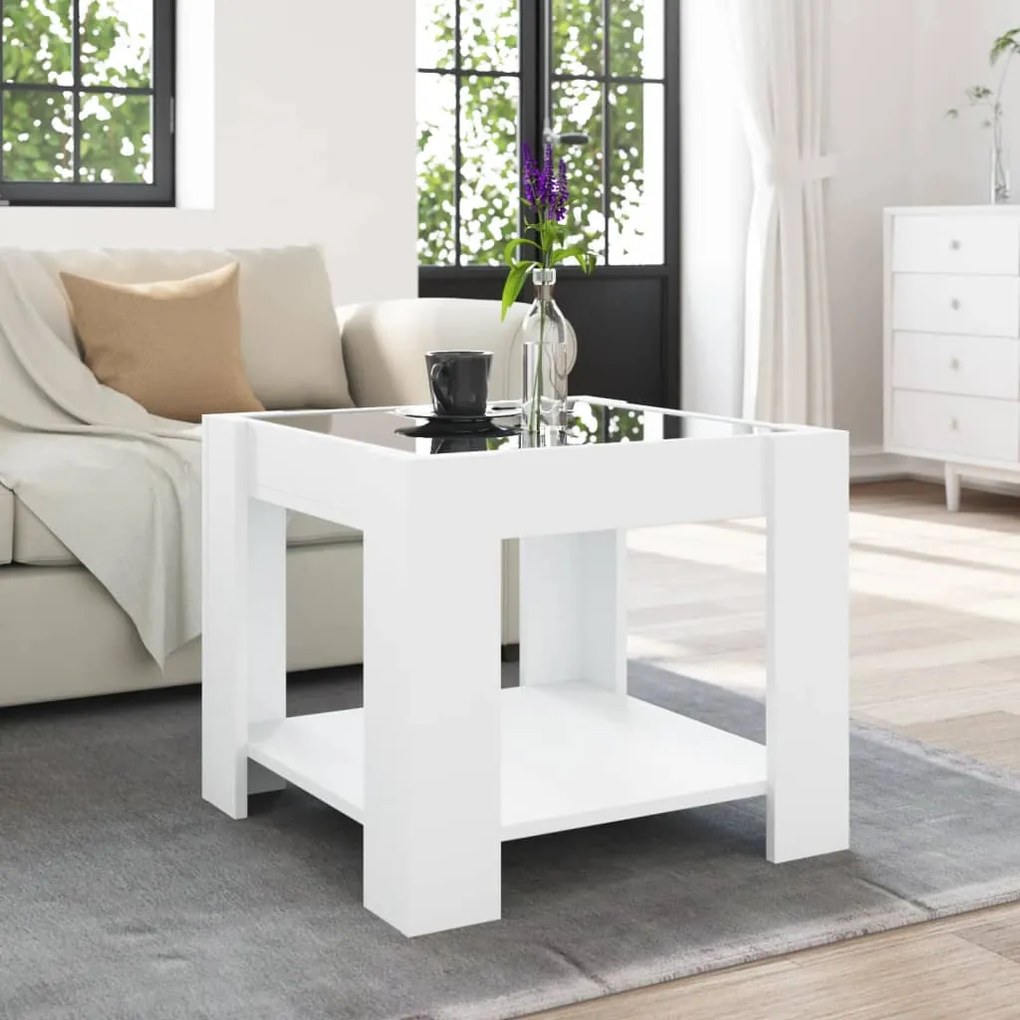 Mesa de centro c/ LEDs 53x53x45 cm derivados de madeira branco