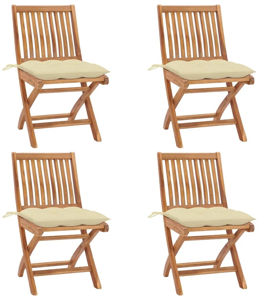vidaXL Cadeiras de jardim dobráveis c/ almofadões 4 pcs teca maciça