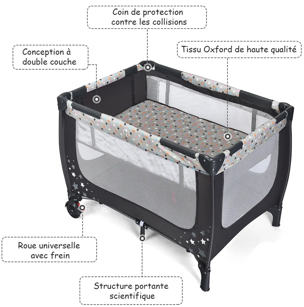 Carrinho de bebê dobrável com encosto ajustável e capota, com porta-copos, preto