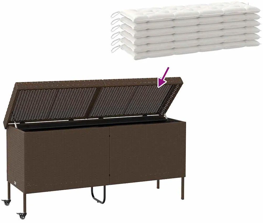 Caixa de arrumação com rodas 160x55x75 cm vime PE castanho