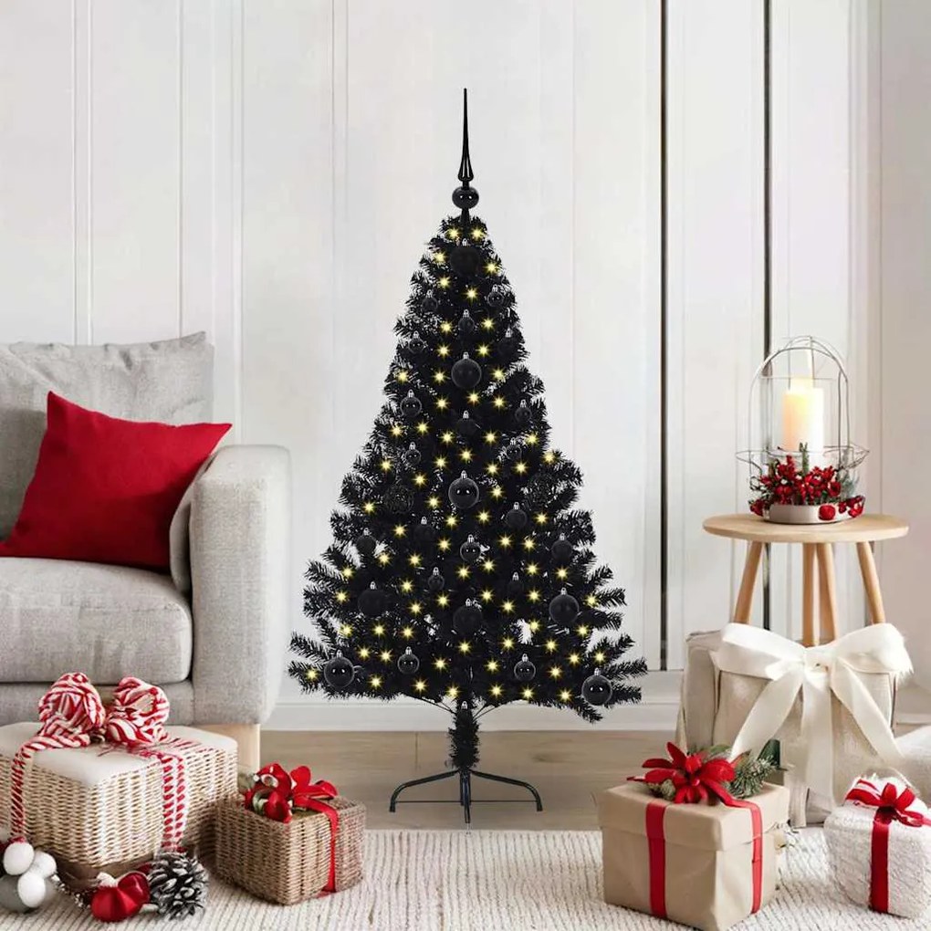 vidaXL Árvore de Natal Artificial Pré-iluminada Preto 120 cm PVC