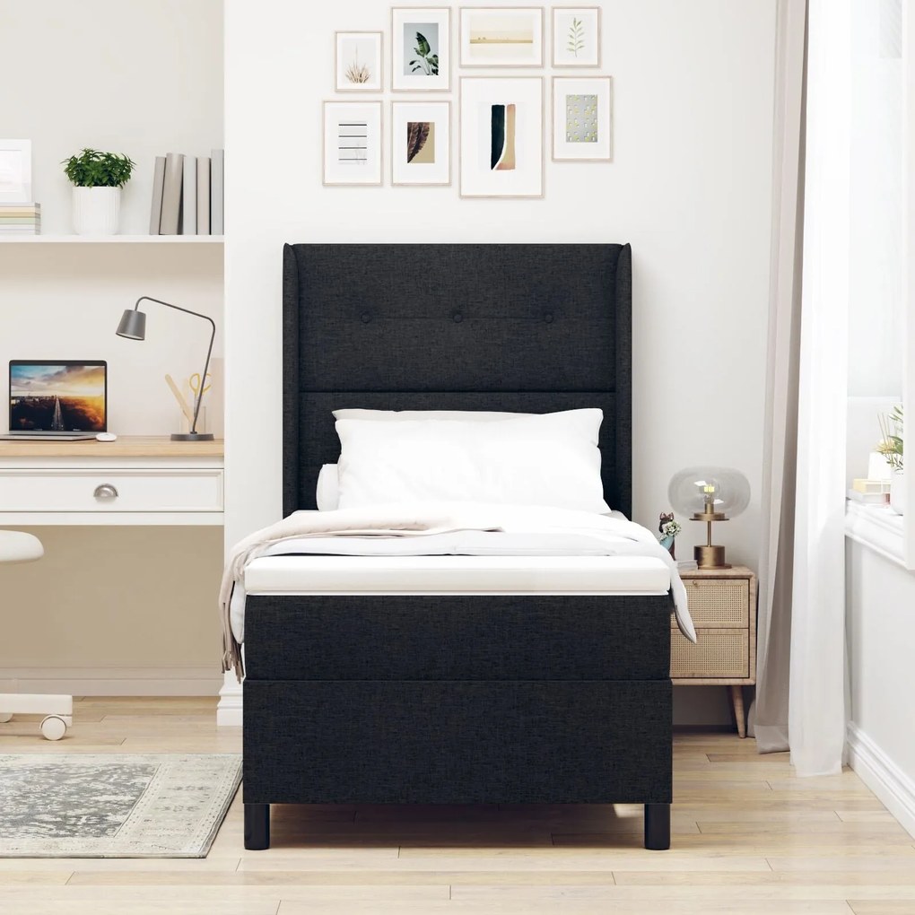 Cama Box Spring com Colchão e LED Preto 90x200 cm Tecido