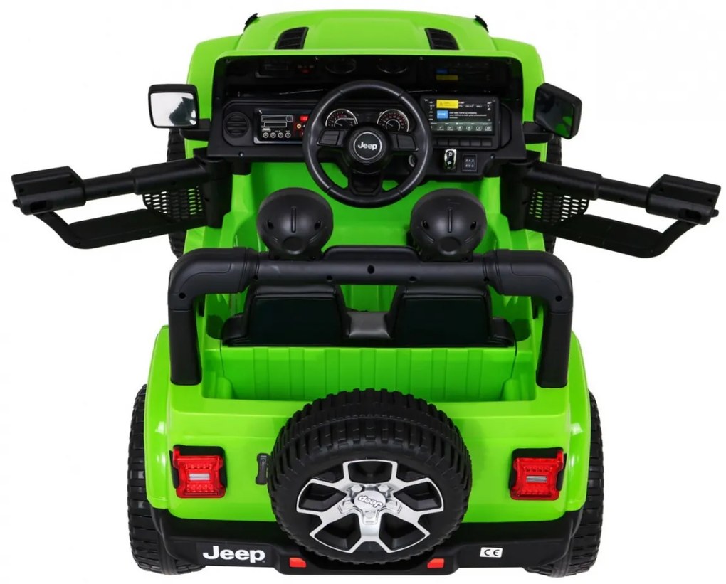 Carro elétrico para Crianças 12V 4x4 Jeep Wrangler Rubicon Rodas de EVA, Assento de couro Verde