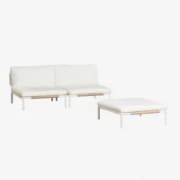 Conjunto De Jardim Com Sofá Modular De 2 Peças E Puff Em Aço Roubly Beige De Amêndoa - Sklum