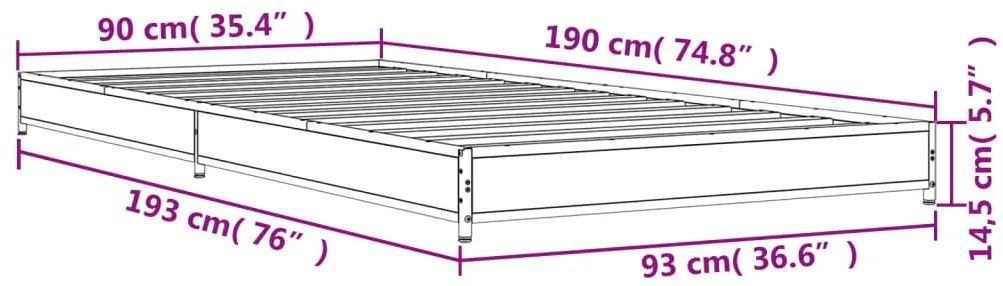 Estrutura de cama 90x190 cm derivados de madeira e metal preto