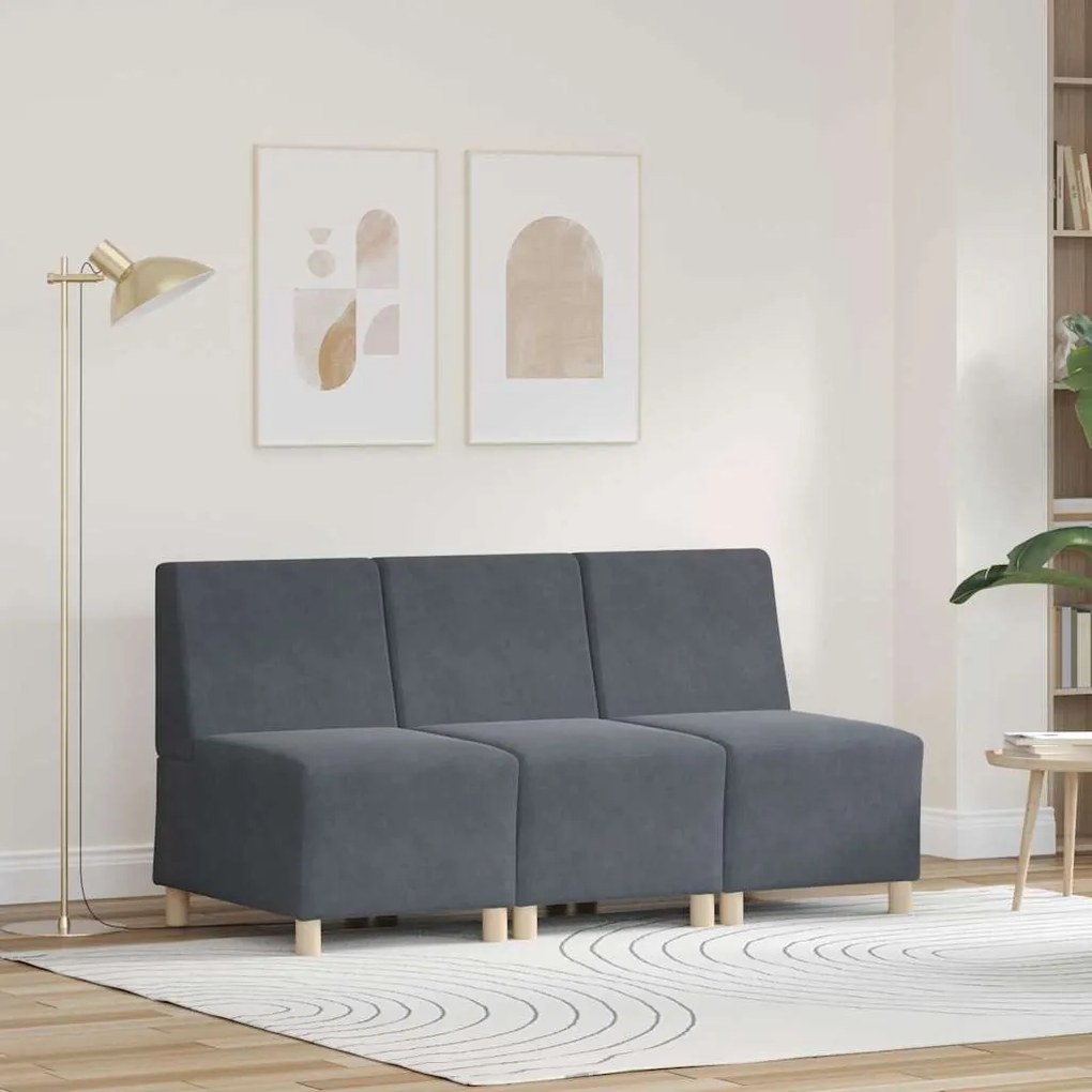 vidaXL Cadeiras de Sofá 3 pcs Cinzento escuro 55 x 74 x 82 cm Veludo