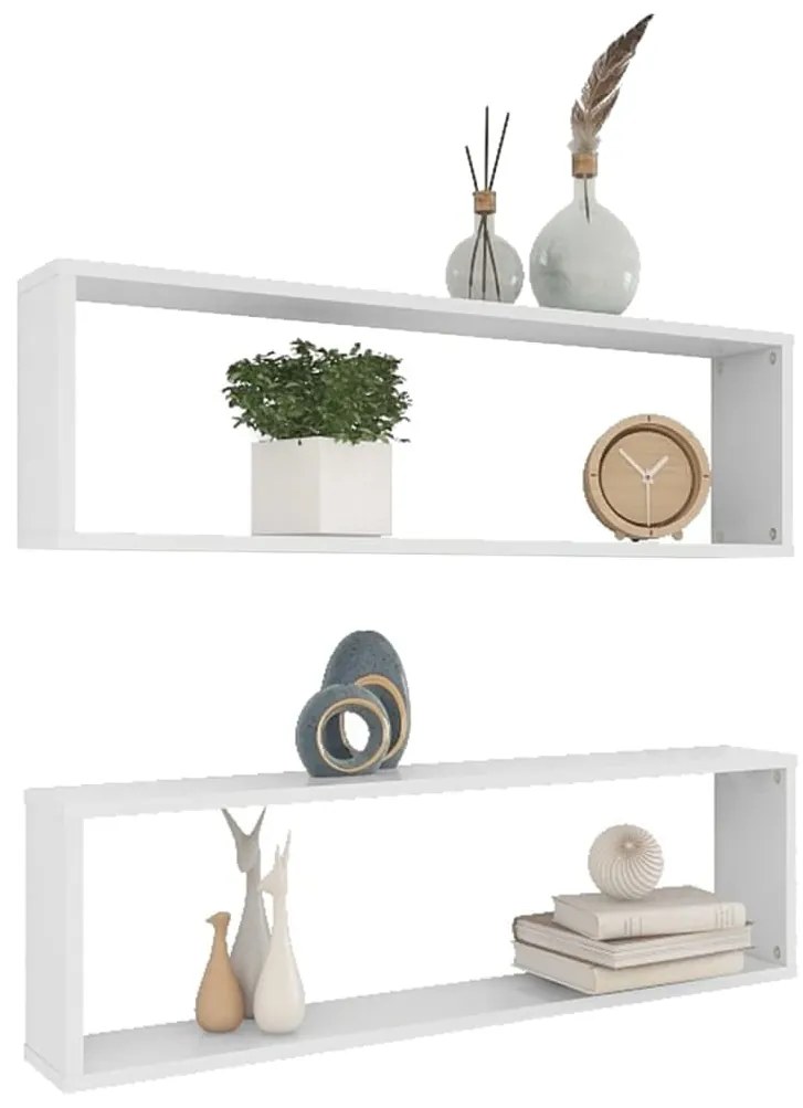 Prateleiras parede forma cubo 2 pcs derivados de madeira branco