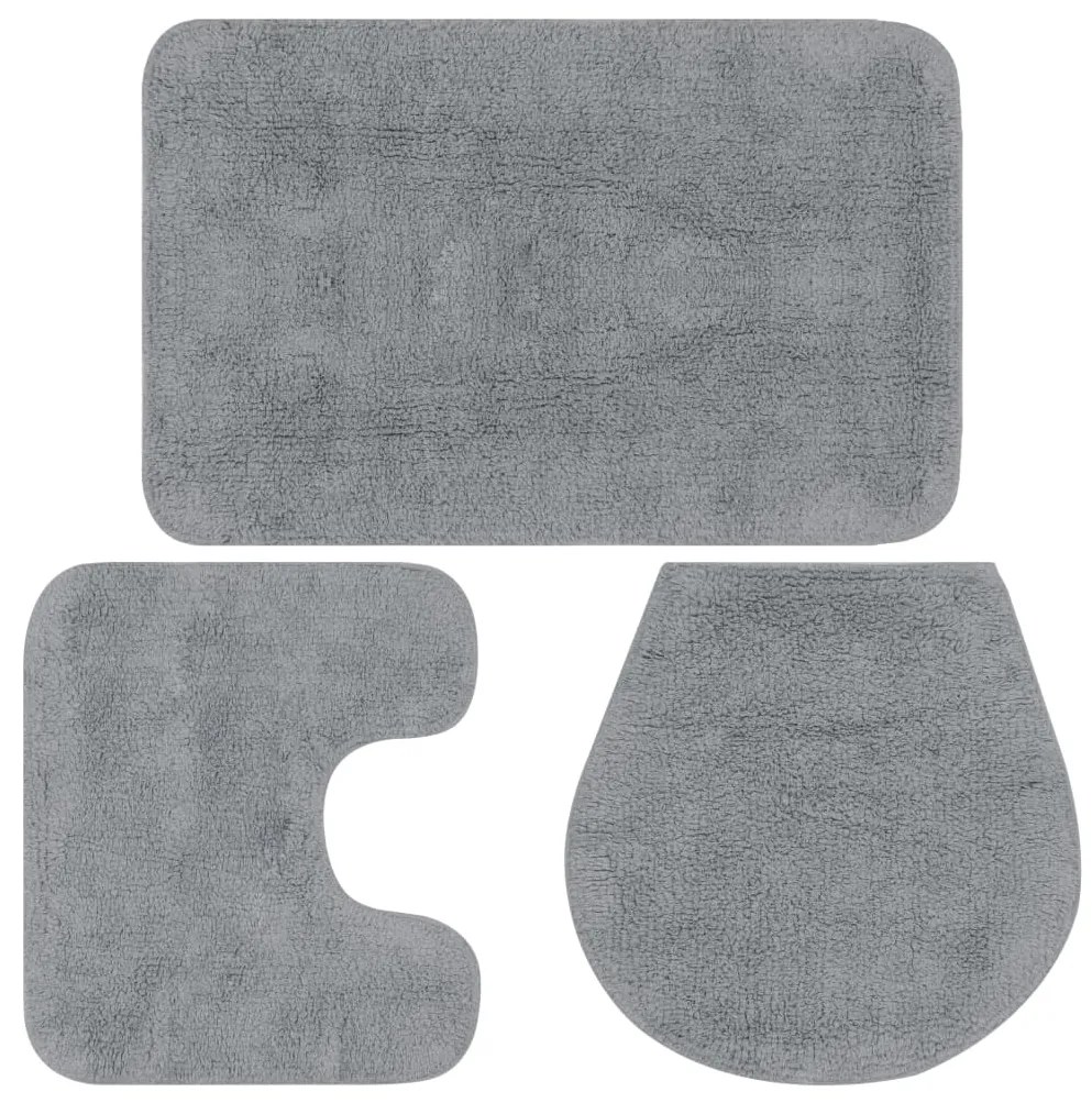 vidaXL Conjunto tapetes de casa de banho 3 pcs tecido cinzento