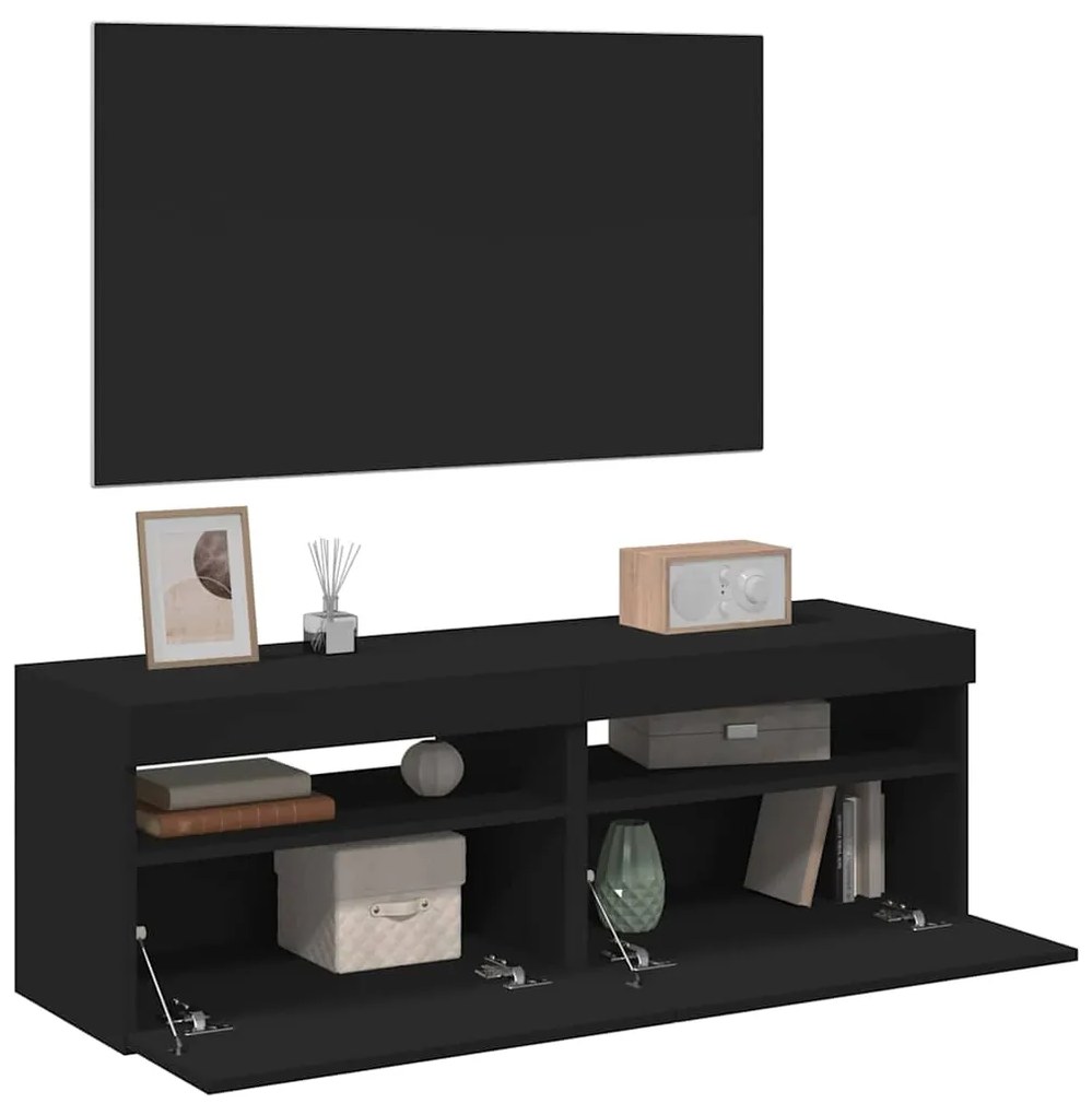 Móveis de TV com luzes LED 2 pcs 60x35x40 cm preto